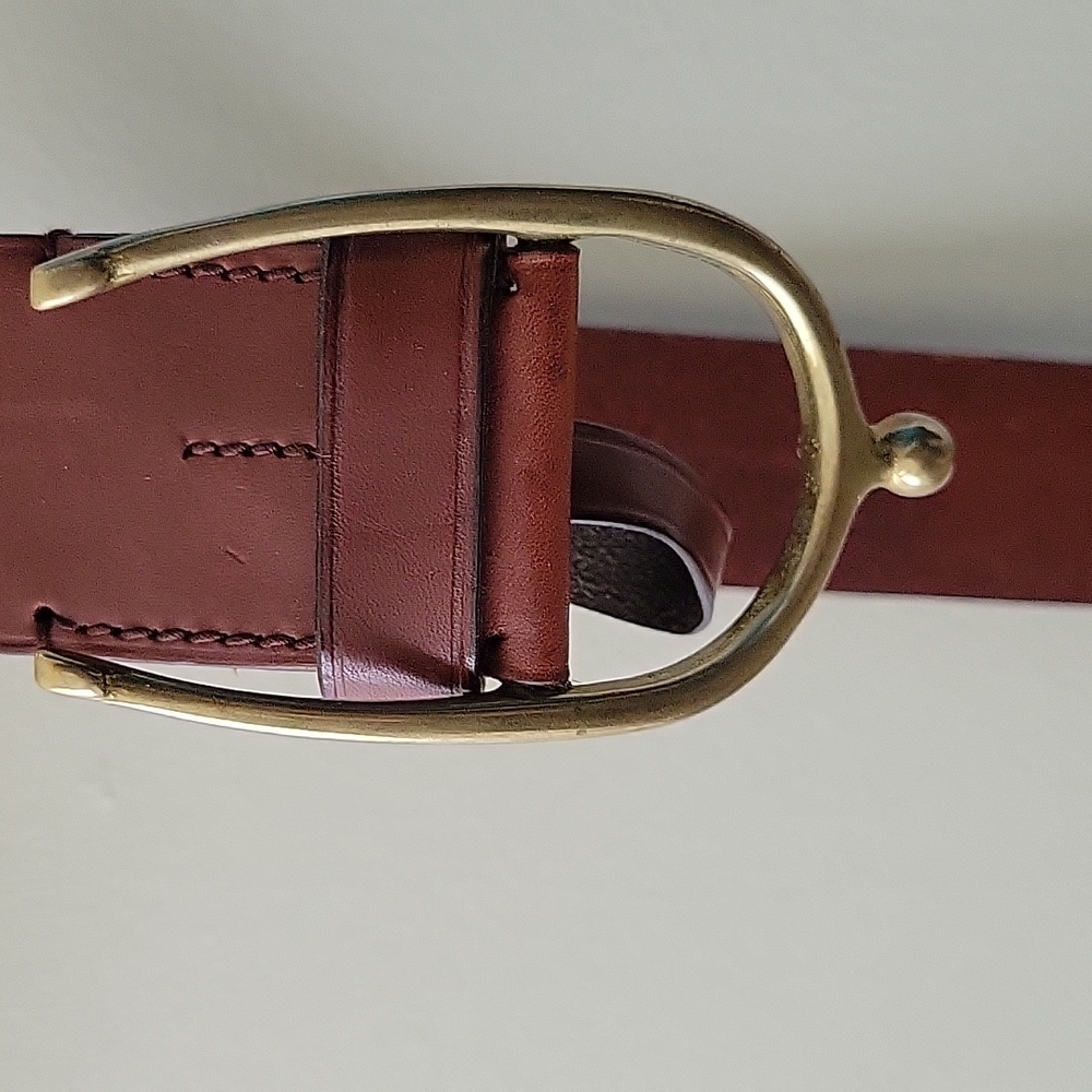 Ralph Lauren Brown Leather Belt with Gold Equestrian Buckle